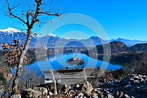 View of lake Bled in Slovenia from Ojstrica hill