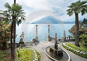 View of Lake Como from the botanical garden of Villa Monastero, Varenna, Italy