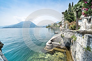 View of Lake Como from the botanical garden of Villa Monastero, Varenna, Italy