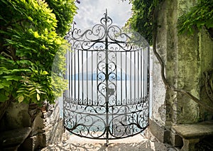 View of Lake Como from the botanical garden of Villa Monastero, Varenna, Italy