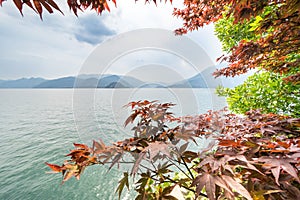 View of Lake Como from the botanical garden of Villa Monastero, Varenna, Italy