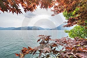 View of Lake Como from the botanical garden of Villa Monastero, Varenna, Italy