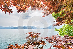 View of Lake Como from the botanical garden of Villa Monastero, Varenna, Italy