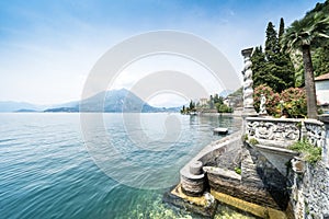 View of Lake Como from the botanical garden of Villa Monastero, Varenna, Italy