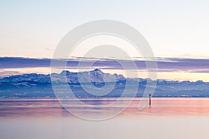 View from lake constance to mountains