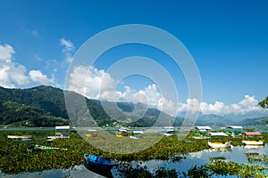 View of Lake Feva Phewa Lake, Phewa Tal in Pokhara Nepal