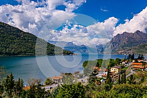 View of Lake Iseo, Italy, the Alps.