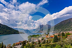 View of Lake Iseo, Italy, the Alps.