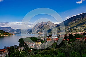 View of Lake Iseo, Italy, the Alps.