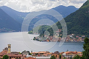 View of Lake Iseo and Monte Isola, Italy.