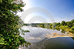 View of Lake Kemnader and the surrounding nature. Landscape at the Ruhr reservoir