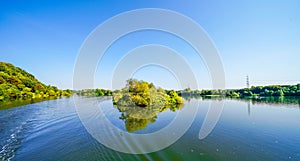 View of Lake Kemnader and the surrounding nature. Landscape at the Ruhr reservoir