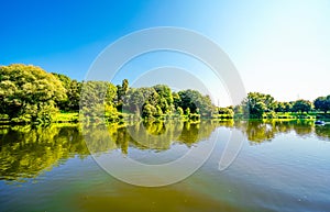 View of Lake Kemnader and the surrounding nature. Landscape at the Ruhr reservoir