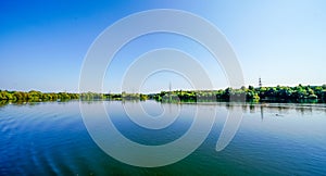 View of Lake Kemnader and the surrounding nature. Landscape at the Ruhr reservoir
