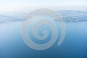 View of lake lucerne from buergenstock with fog