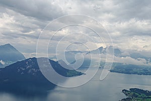 View of Lake Lucerne on the slope from Mount Rigi