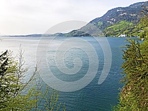 A view of the lake Lucerne or Vierwaldstaetersee and Swiss Alps from the Vitznau settlement