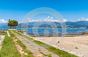 View of Lake Maggiore from Cerro beach, is a fraction of Laveno Mombello town. photo