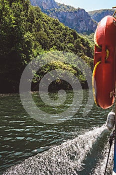 View of the lake in the Matka canyon from boat in the vicinity of Skopje, Republic of North Macedonia