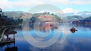 View lake and morning fog in Ban rakthai village, Maehongson province,Thailand