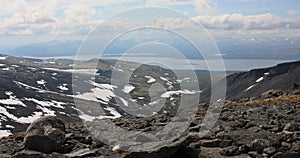 A view of the lake on the mountain plateau