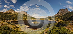 View on the lake and mountains around on the southernmost trek in the world in Dientes de Navarino in Isla Navarino, Patagonia, Ch photo