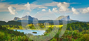 View of a lake and mountains. Mauritius. Panorama photo