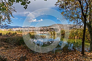 View of Lake Orestiada and the city of Kastoria in northern Greece