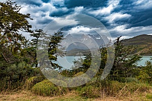 View of Lake Pehoe in Torres del Paine National Park, Chile