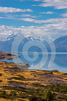 view of Lake Pukaki with Mount Cook reflection, New Zealand