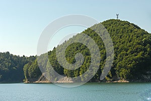 View of the lake on a sunny day, Bieszczady Mountains, Poland