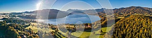 View of the lake `Tegernsee` in the Alps of Bavaria, Aerial Panorama