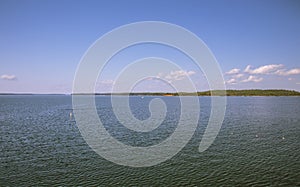 View of Lake Thurmond with blue skies clouds