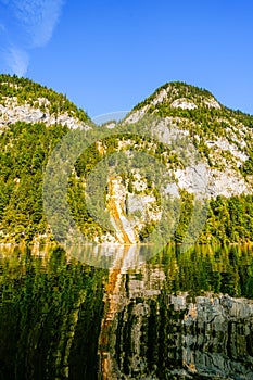 View of Lake Toplitz and the surrounding landscape. Idyllic nature by the lake in Styria