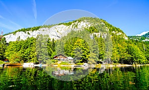 View of Lake Toplitz and the surrounding landscape. Idyllic nature by the lake in Styria