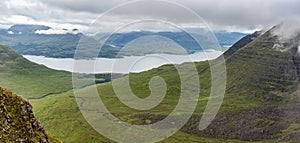 View of lake Upper loch Torridon from Beinn Alligin summit trail, Scotland