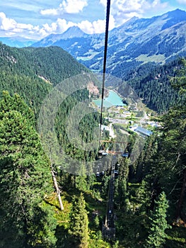 View on the lake in Uttendorf, Austria from the cable car