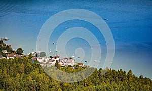 View at Lake Worthersee from pyramidenkogel tower