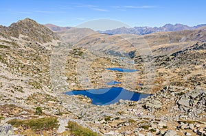 View of the lakes in the Lake Pessons, Andorra