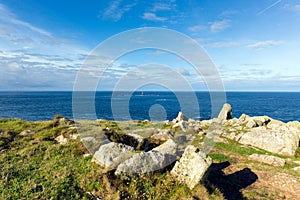 View from Land`s End Cornwall England UK including the Longships lighthouse and Cornish coast