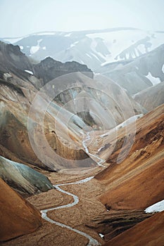 View of Landmannalaugar in the Fjallabak Nature Reserve, the Highlands of Iceland