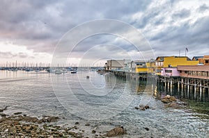 View of landmark Fisherman`s Wharf in Monterey, California.