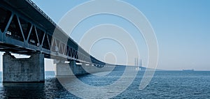 View of the landmark Oresund Bridge between Denmark and Sweden