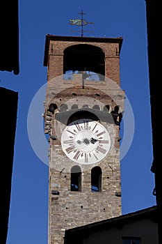 View of the landmark Torre delle Ore or Torre dell\'Orologio, Lucca, Italy