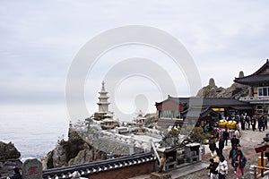 View landscape along coastline and Haedong Yonggungsa temple for korean people travelers travel visit respect praying blessing