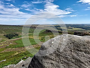 View of the landscape around Stanage Edge in the Peak District, UK