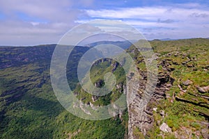 View of landscape at Cachoeira Da Fumaca, Smoke Waterfall, in Vale Do Capao, Chapada Diamantina National Park, Brazil