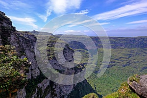 View of landscape at Cachoeira Da Fumaca, Smoke Waterfall, in Vale Do Capao, Chapada Diamantina National Park, Brazil