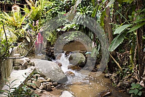 View landscape and creek of Mae Kampong Waterfall on Doi Mon Lan in Baan Mae Kampong peaceful Village valley hill for thai people