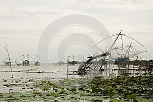 View landscape of fishing lift and dip net machine in Pakpra can